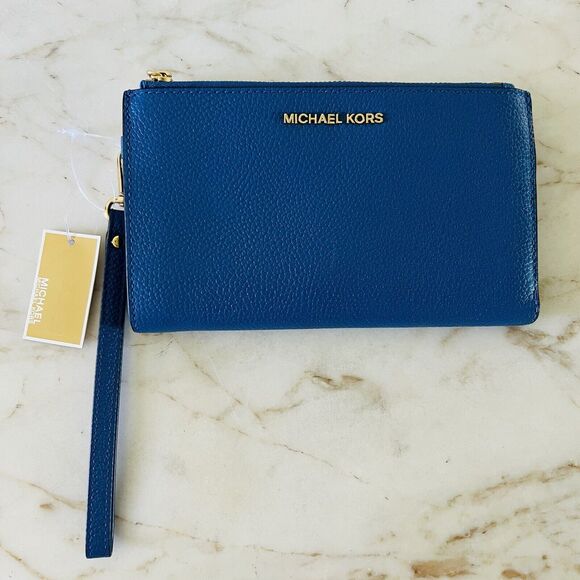 MICHAEL KORS Vintage Blue Leather Double Zip Wallet Wristlet - Picture 1 of 9